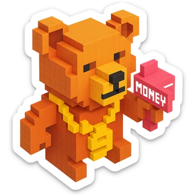 Russian grizzly bear wearing a rapper chain and holding a money gun sticker