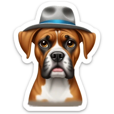 Boxer dog wearing a hat sticker