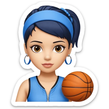 generate a pretty bratz that looks like Kajol Devgn\ bollywood actress
 Wearing a blue zipper with short blackhair and a blue hairband. Carrying a basketball sticker
