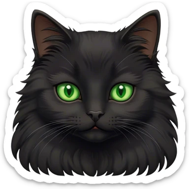 Fluffy black cat with green eyes sticker