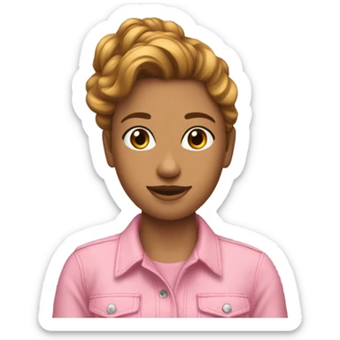 Una chica con pelo ondulado con una blusa rosa y un cháquelo de jean  sticker