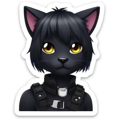 Anthro Cool Black Cat-Fursona-Fakemon with Emo Hair-bangs with Chest Harness sticker