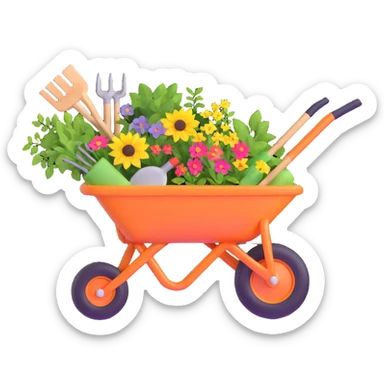 wheelbarrow with gardening tools sticker