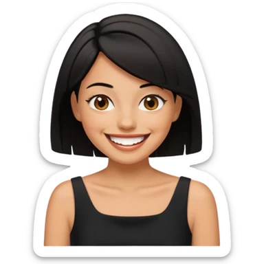 black short shoulder length hair tanned woman, black dress doing girly things sticker