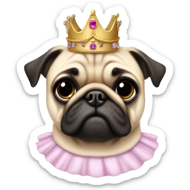 Pug with a princess dress and crown sticker