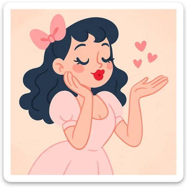 coquette with red lips, in a playful and flirty pose, soft pastel colors, delicate details sticker