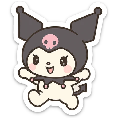 Kuromi character jumping pose, cute style, transparent background sticker