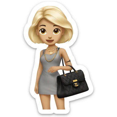 Blonde Chanel Asian Girl with Birkin bag and Chanel necklace sticker