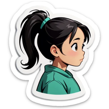 Girl with black ponytail watching tv sticker