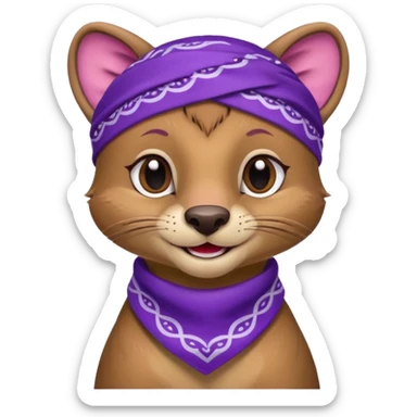 
Fossa animal in a purple bandana with white patterns on the forehead smiley sticker