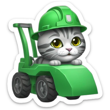 Gatito gris con ojos verdes  en una retroexcavadora sticker