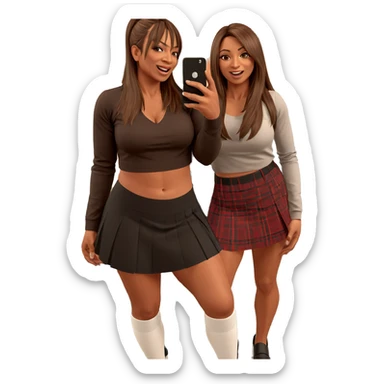sisters playful selfie in skirts sticker