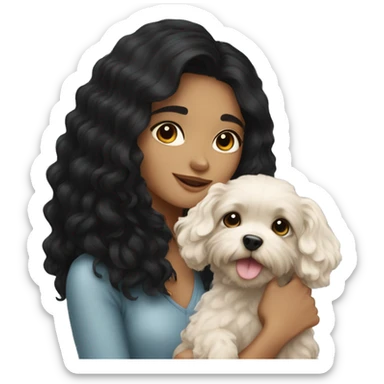 A beautiful girl with black hair carrying a cavoodle sticker