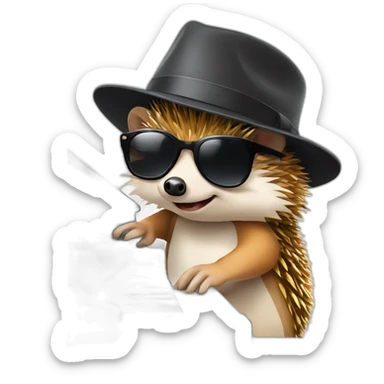 Hedgehog wearing a fedora and black sunglasses, playing piano sticker
