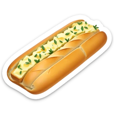 Garlic bread baguette with the first slice visible with butter and herbs sprinkled on it sticker