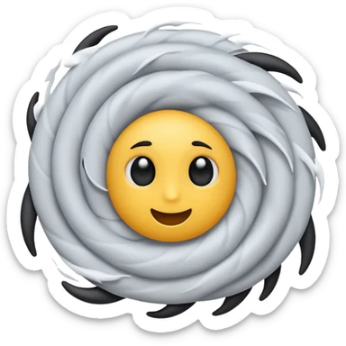 swirling cyclone with playful eyes and black stick limbs, emoji-inspired simplicity sticker