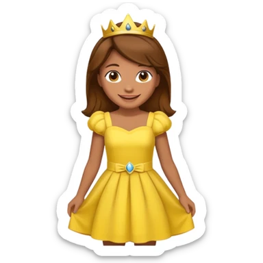 Princess daisy yelllow dress standing with brown hair sticker