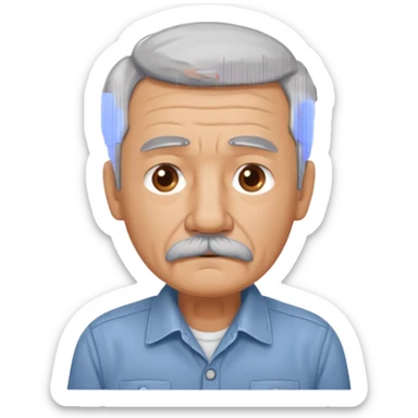 Old man with gray hair and mustache and working shirt a little sad sticker