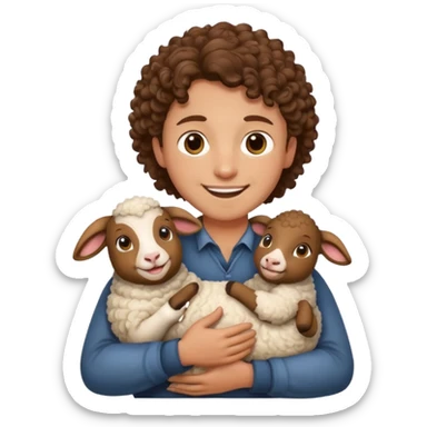 ["Medium-skin shepherd with curly brown hair, holding a lamb."] sticker