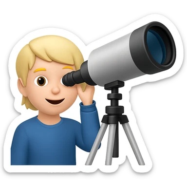 Make the telescope much bigger, keep the child happy, in emoji style with no background. sticker