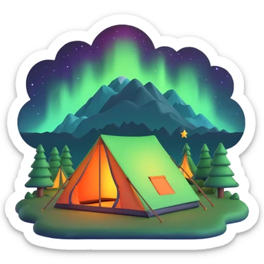 camping tent with aurora borealis in sky sticker