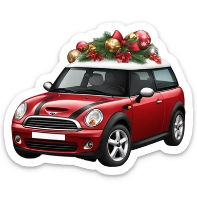 Red Mini Cooper Clubman with lots of Christmas decorations sticker