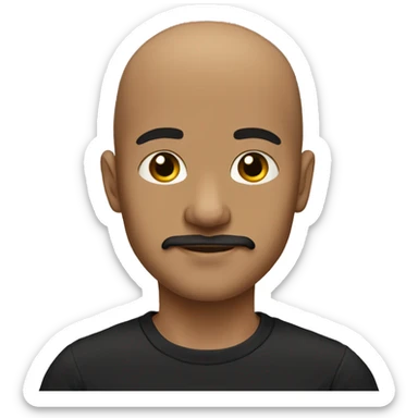 young bald man, dark brown mustache, hazel eyes, black long sleeve  sticker