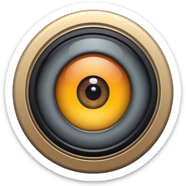 Minimalist emoji-style sticker of a wide camera lens with a human-like eye inside. Gray tones with strong contrast. sticker