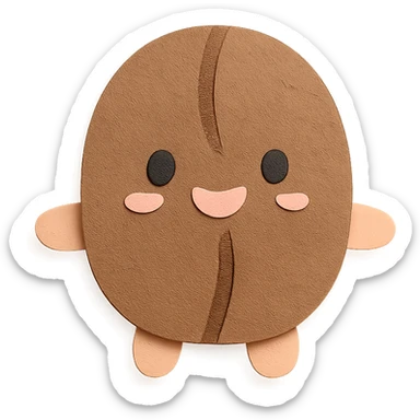 chibi coffee bean character, full body, happy face, tiny arms, soft pastel colors sticker
