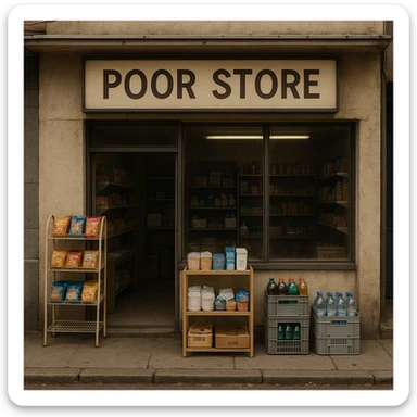 Convenience store named poor store and more sticker