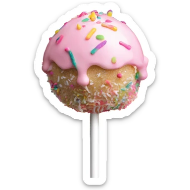 Cake pop with pink icing and rainbow sprinkles and white drizzle  sticker