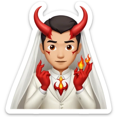 an asian male bride with the face of devil in wedding dress sticker