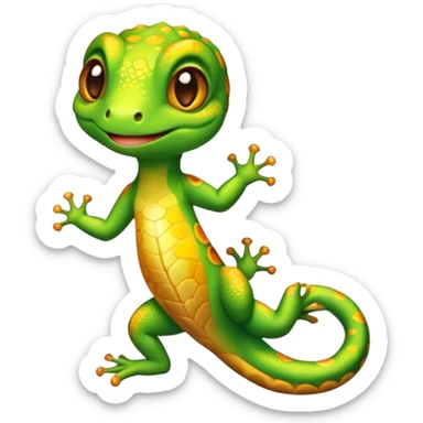 Cinematic Cute Gecko Portrait Emoji, Head tilted playfully and inquisitively, featuring a small, charming body with smooth, vividly patterned scales, bright, sparkling eyes and delicate, sticky toe pads, Simplified yet irresistibly adorable features, highly detailed, glowing with a warm, inviting glow, high shine, affectionate and lively, stylized with a touch of tropical whimsy, soft glowing outline, capturing the essence of a mischievous yet loving gecko that appears ready to dart out of the screen into your heart! sticker