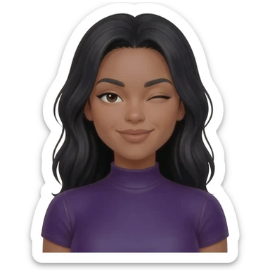 beautiful girl white in a y2k dark purple outfit, long black hair, winking sticker