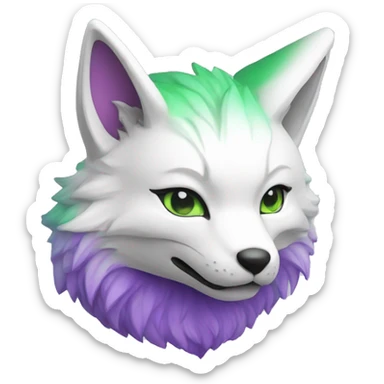 A White, Purple and Green coloured cute Kitsune blowing a kiss sticker