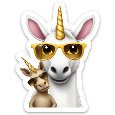 Unicorn with sunglasses holding a baby kangaroo  sticker