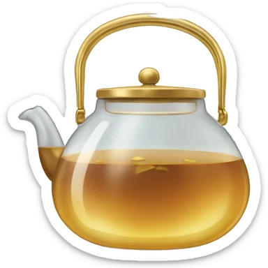 glass tea kettle with gold tea sticker