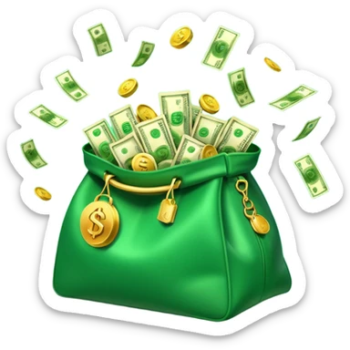 

3D emoji style, big bag of money, flying dollar bills, rich casino vibe, smooth lighting, high detail, clean edges, transparent background



 sticker