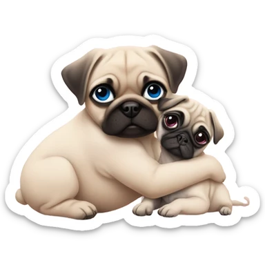 1 Baby pug with big blue eyes hugging a baby pug with pink eyes  sticker