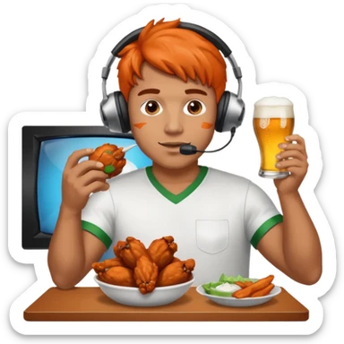 Football and tv and buffalo wings and beer and Xbox and a man with headset sticker