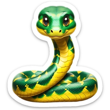 Cinematic Cute Anaconda Portrait Emoji, Head tilted playfully and inquisitively, with a sleek, shimmering body adorned with detailed scale patterns and round, sparkling eyes full of wonder, Simplified yet irresistibly adorable features, highly detailed, glowing with a warm, friendly jungle glow, high shine, affectionate and lively, stylized with a touch of whimsical reptilian charm, soft glowing outline, capturing the essence of a mischievous serpent that feels like it could slither out of the screen into your arms! sticker