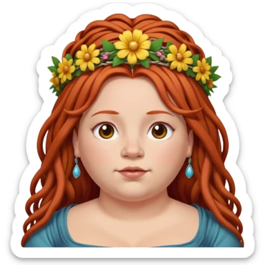 fat redhead woman with dreadlocked hair and floral tiara sticker