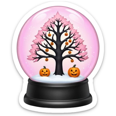 pastel pink orange halloween  tree snow globe sticker