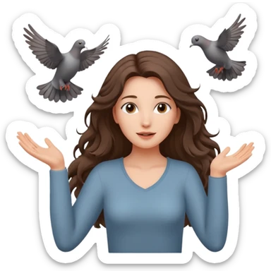 woman open arms looking at a flying pigeon sticker