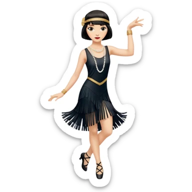1920s woman, Charleston dancer, fringe dress, confident expression sticker