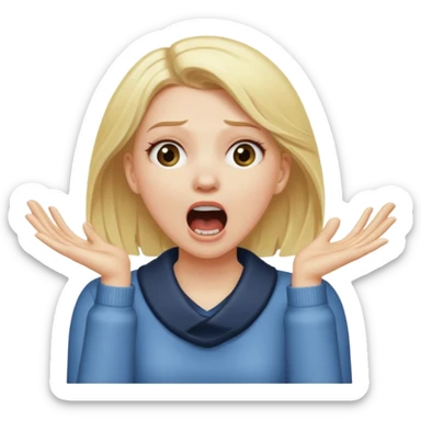 White girl with blonde hair with her hands around her neck screaming sticker