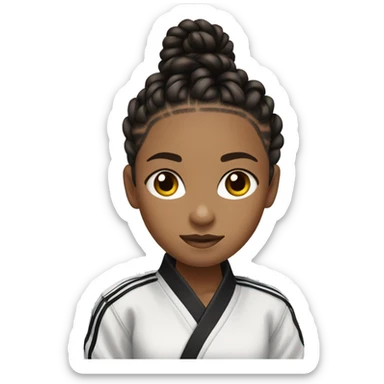 girl with african american braids that have curls on the end wearing a taekwondo jacket and a black belt. her braids should be tied into a high pointy tail and two curly strands in the front of her face, framing her face. sticker