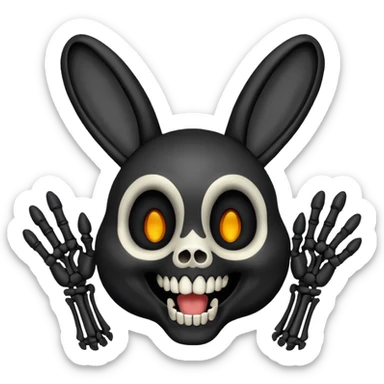 Emoji tête de Lapin squelette noire qui fait bonjour de la main  sticker
