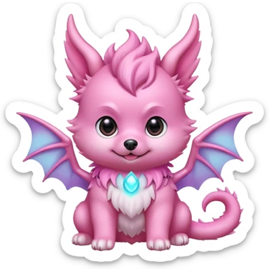 cute pomeranian puppy as pink baby dragon, small wings and horns, kawaii style, glowing eyes, pastel colors, transparent background, twitch emote sticker
