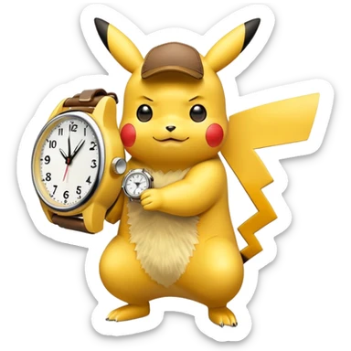 Pikachu tapping his watch sticker